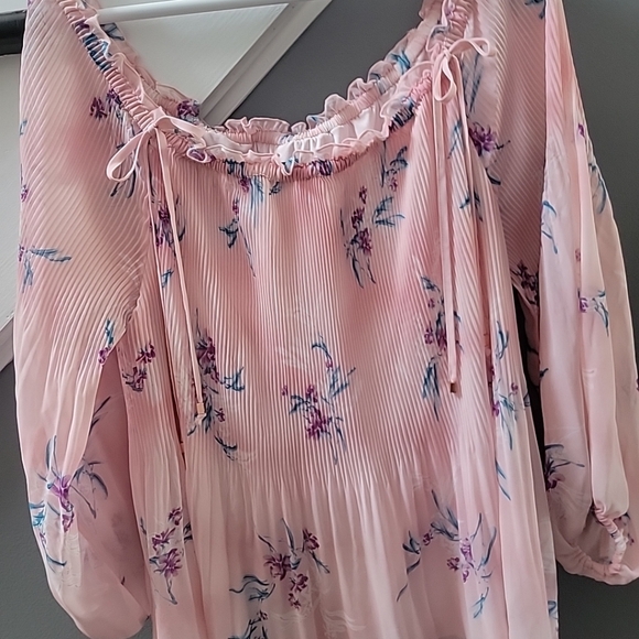 Lane Bryant Pink Floral Chiffon Overlay Off Shoulder Babydoll Top 14/16 1X Plus - Picture 3 of 7
